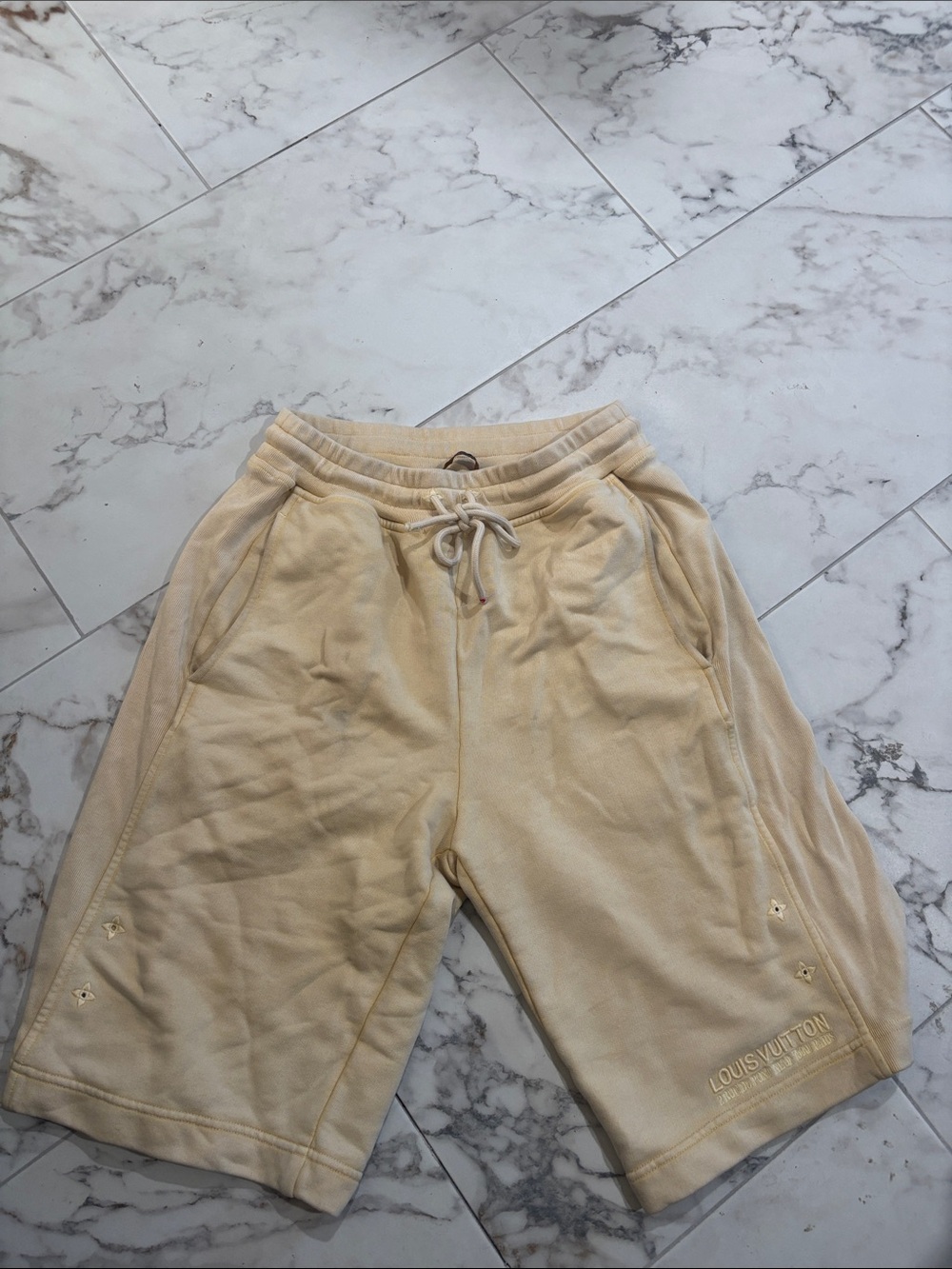 Louis Vuitton Men’s Cream Logo Embroidered Drawstring Shorts